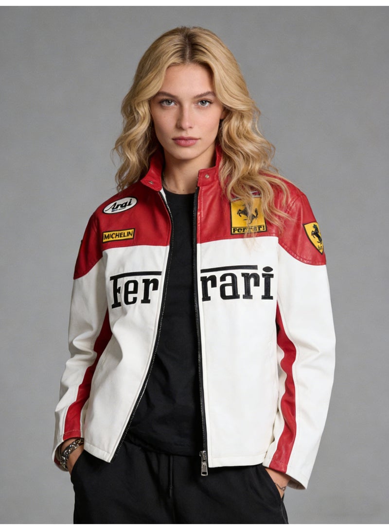 اف 1 F1 ملابس سباق التطريز pu سترة جلدية ركوب الدراجات الرياح الزوجية الأزياء الزوجين الربيع والخريف سترة رقيقة - Image 1